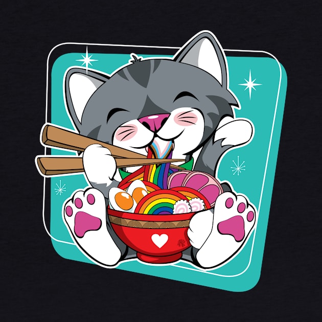 Cat Eating Ramen Pride Flag by CuddleswithCatsArt